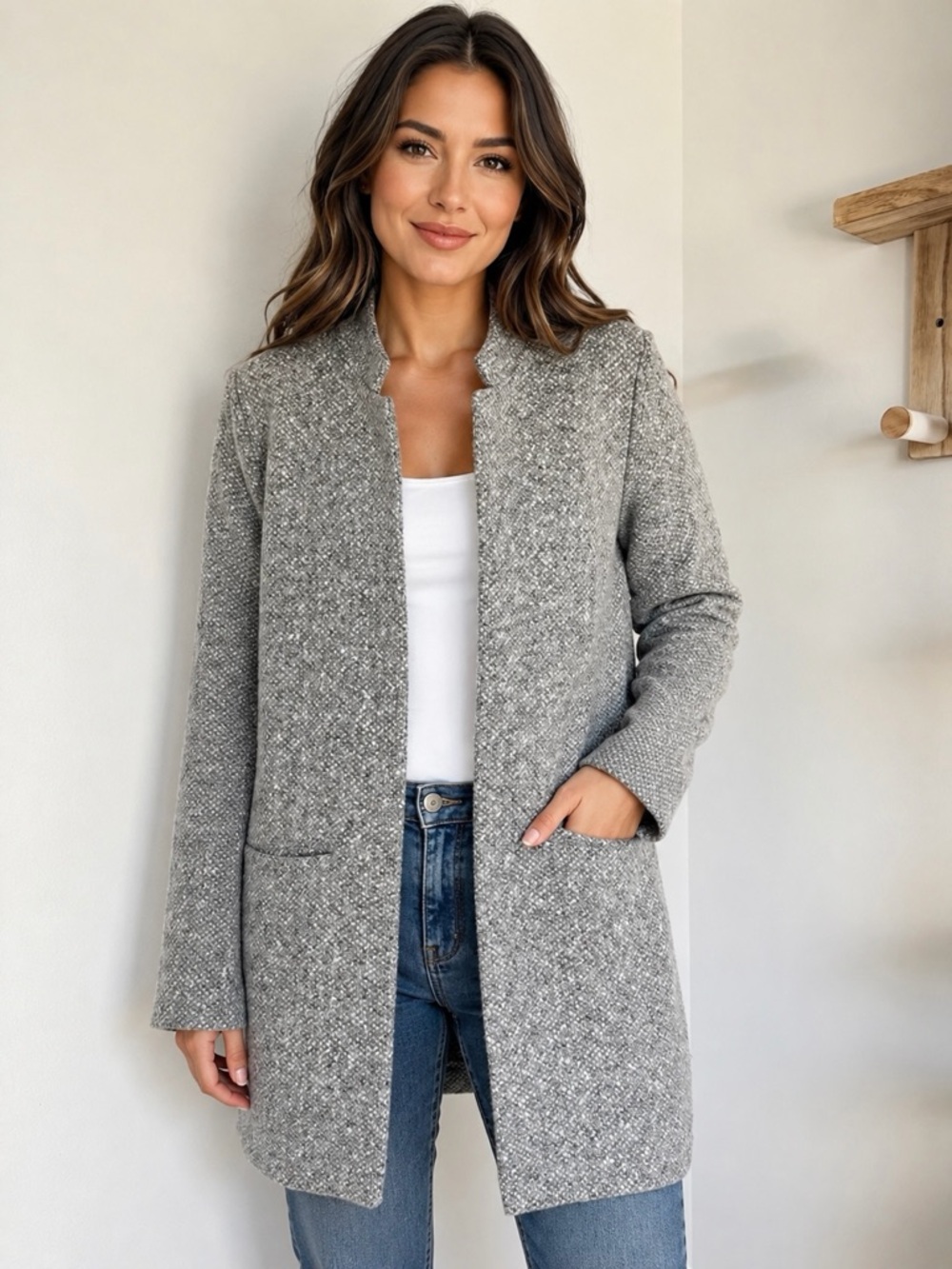 George Tweed Sweater Jacket Gray Black White Size Small Like New